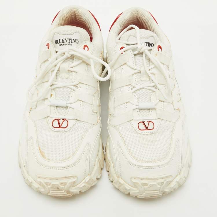 Pre Owned Valentino White Leather and Mesh Climbers Vlogo Sneakers Size 41