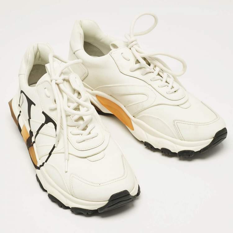 Pre Owned Valentino White Leather VLogo Lace Up Sneakers Size 42.5
