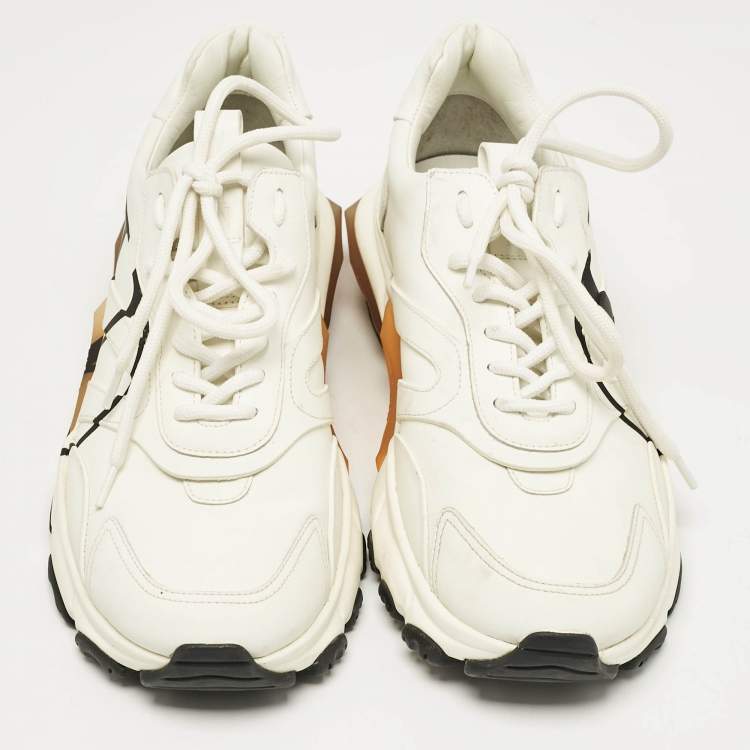 Pre Owned Valentino White Leather VLogo Lace Up Sneakers Size 42.5