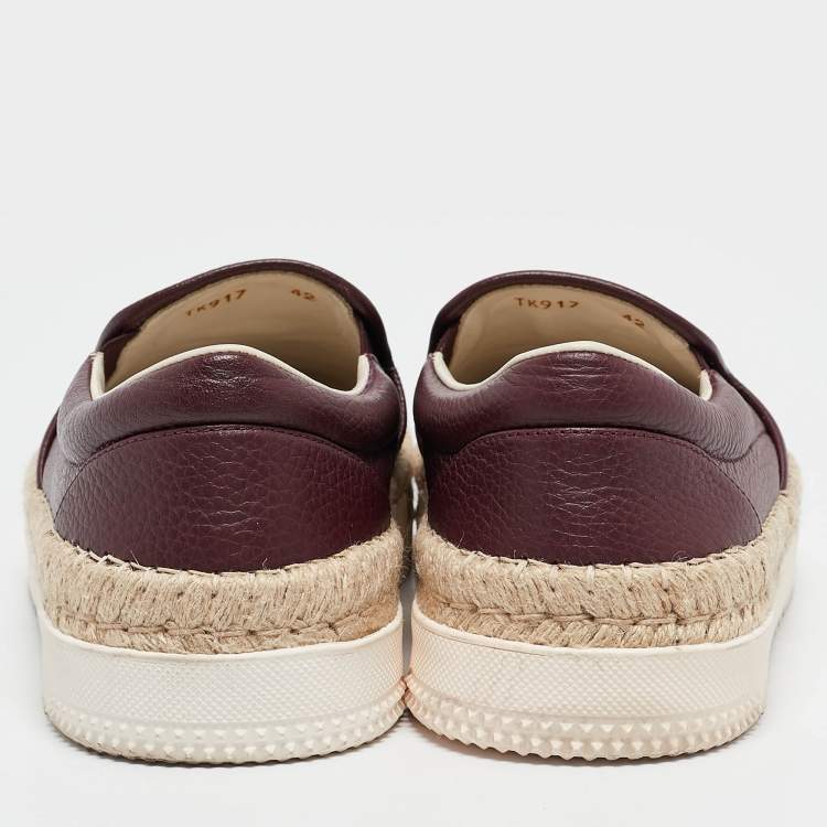 Pre Owned Valentino Burgundy Leather Slip On Espadrille Sneakers Size 42