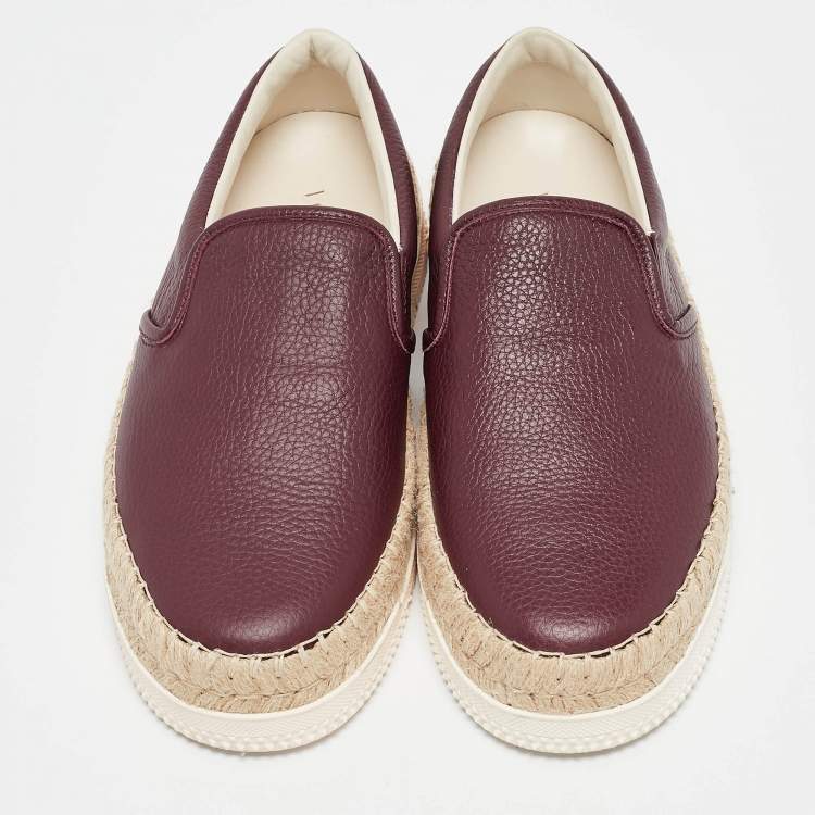 Pre Owned Valentino Burgundy Leather Slip On Espadrille Sneakers Size 42
