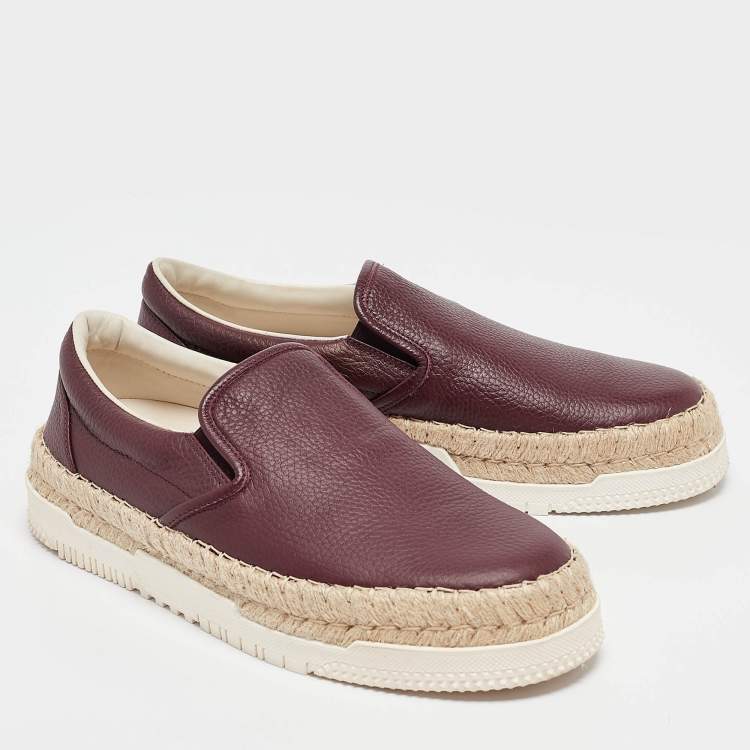 Pre Owned Valentino Burgundy Leather Slip On Espadrille Sneakers Size 42