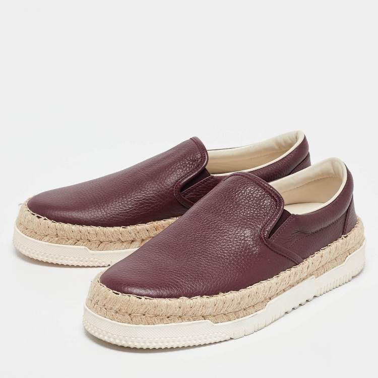 Pre Owned Valentino Burgundy Leather Slip On Espadrille Sneakers Size 42