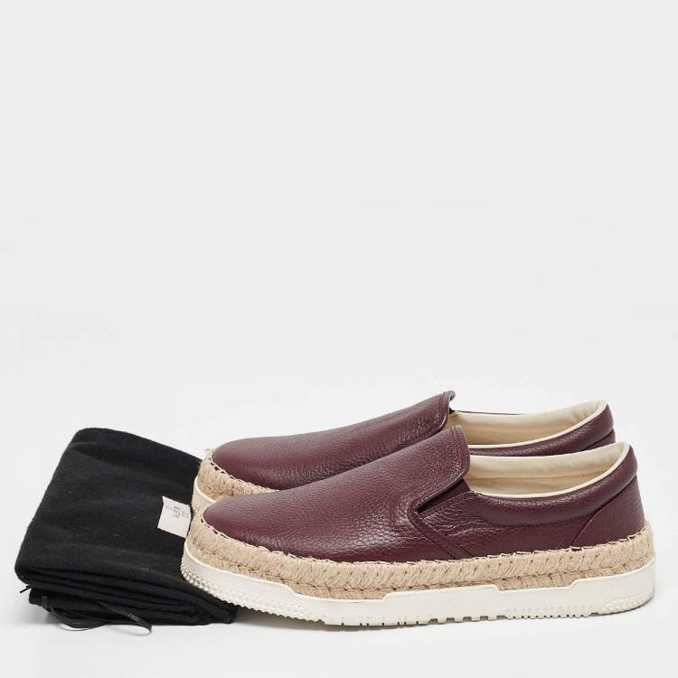 Pre Owned Valentino Burgundy Leather Slip On Espadrille Sneakers Size 42