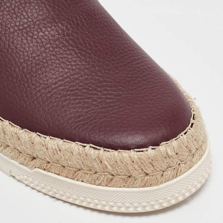 Pre Owned Valentino Burgundy Leather Slip On Espadrille Sneakers Size 42