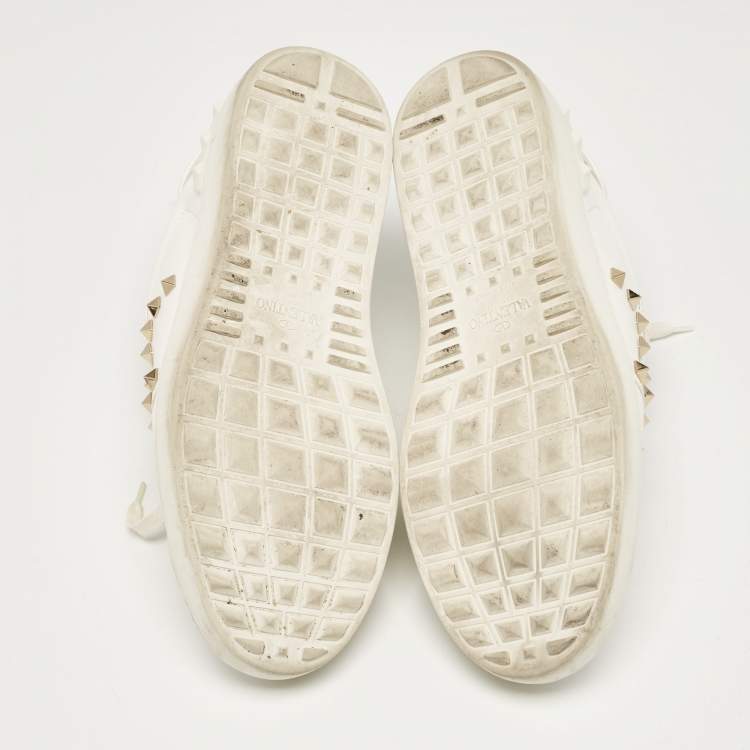 Pre Owned Valentino White Leather Rockstud Untitled Sneakers Size 43