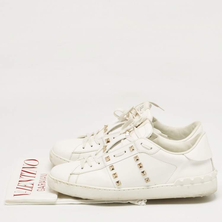 Pre Owned Valentino White Leather Rockstud Untitled Sneakers Size 43