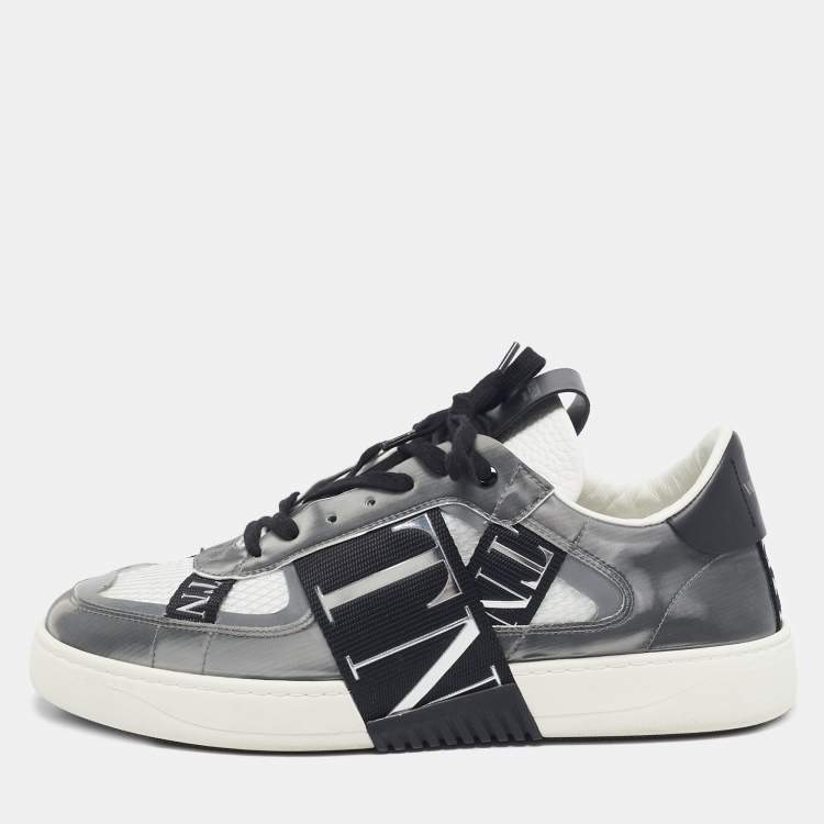 Pre Owned Valentino White/Grey Canvas and Leather VL7N Low Top Sneakers Size 42.5
