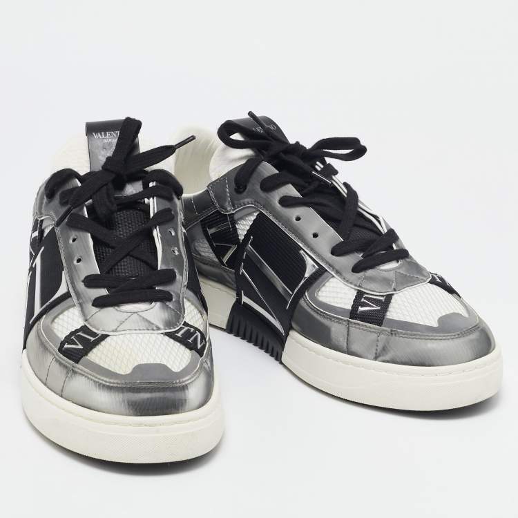 Pre Owned Valentino White/Grey Canvas and Leather VL7N Low Top Sneakers Size 42.5