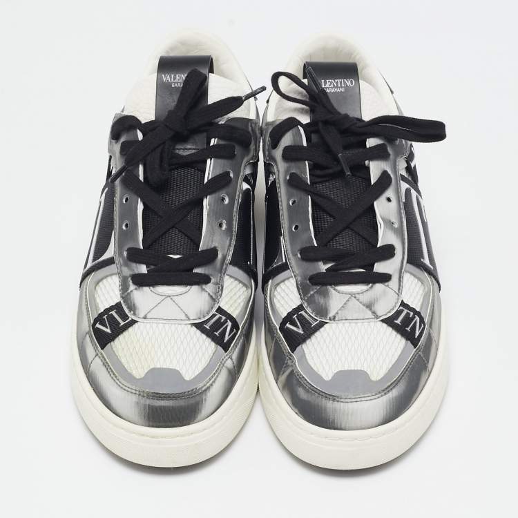 Pre Owned Valentino White/Grey Canvas and Leather VL7N Low Top Sneakers Size 42.5
