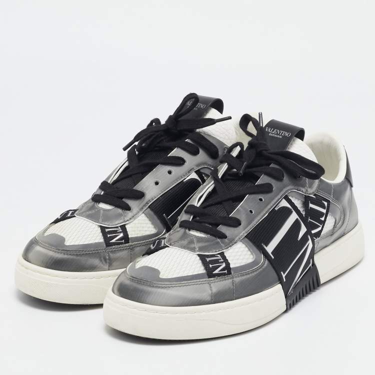 Pre Owned Valentino White/Grey Canvas and Leather VL7N Low Top Sneakers Size 42.5