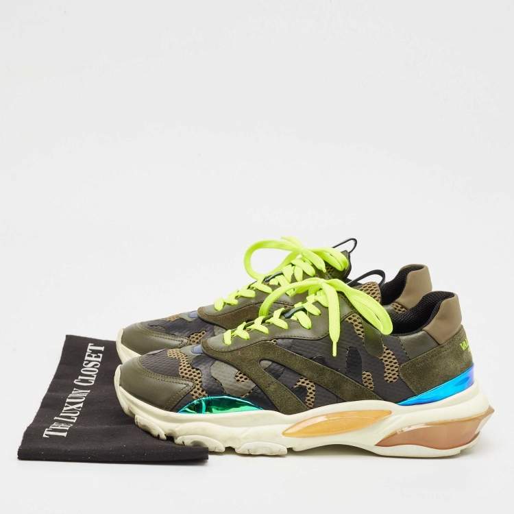 Pre Owned Valentino Green Suede and Leather Camouflage Sneakers Size 43 