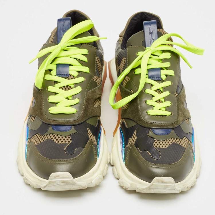 Pre Owned Valentino Green Suede and Leather Camouflage Sneakers Size 43 