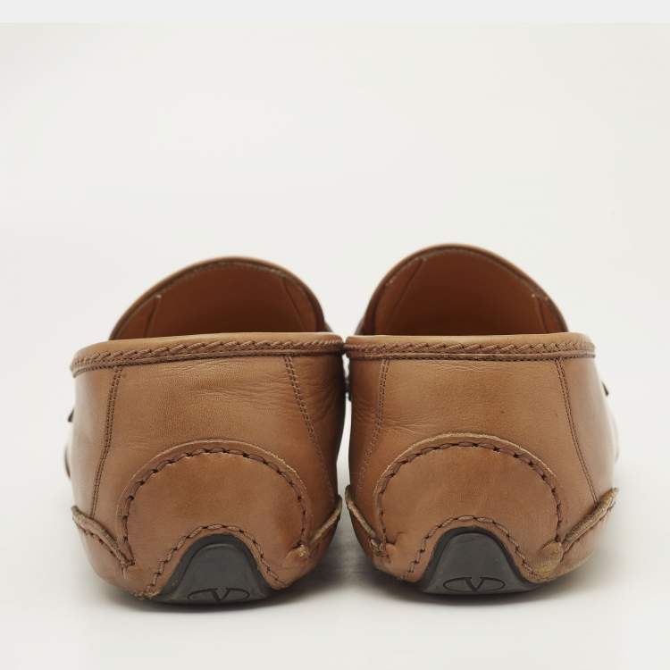 Pre Owned Valentino Brown Leather VLogo Loafers Size 41