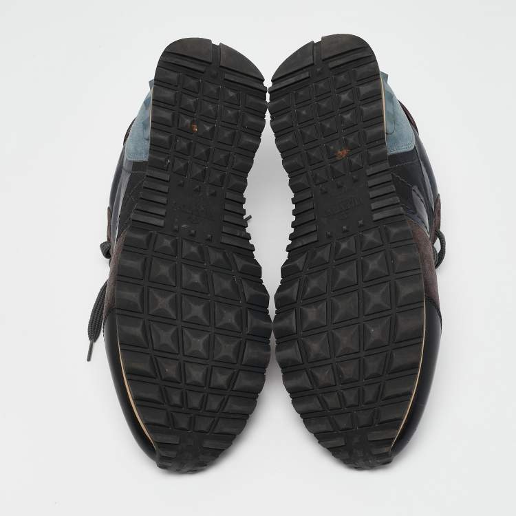 Pre Owned Valentino Black Camo Fabric, Leather and Suede Rockrunner Sneakers Size 43