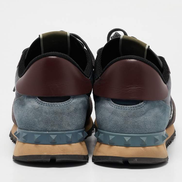 Pre Owned Valentino Black Camo Fabric, Leather and Suede Rockrunner Sneakers Size 43