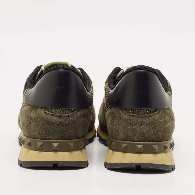 Pre Owned Valentino Multicolor Camo Leather and Suede Rockrunner Sneakers Size 43.5