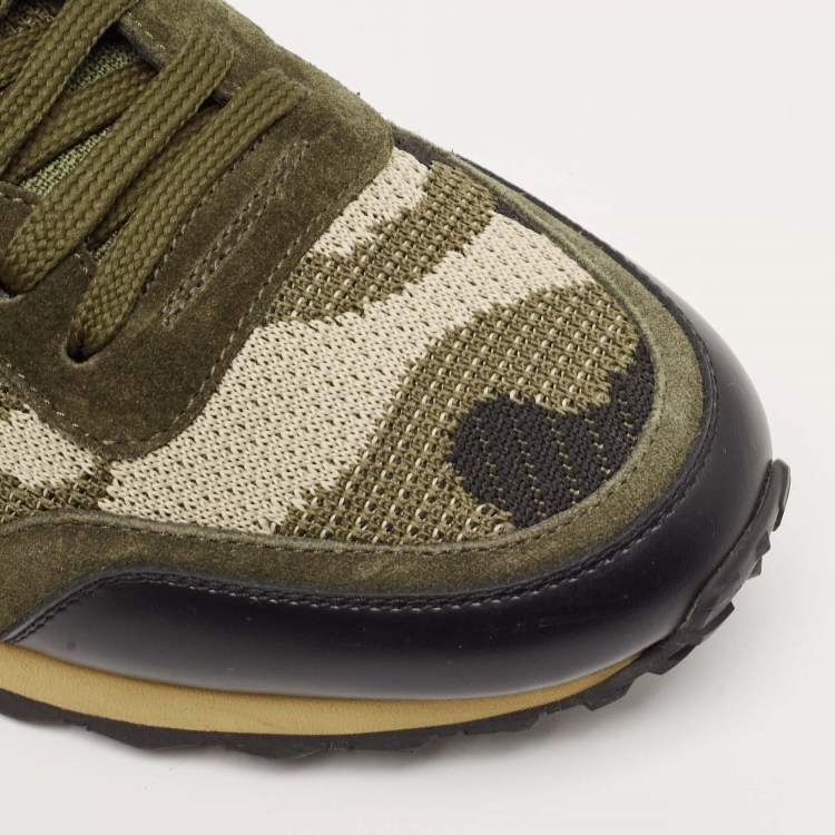 Pre Owned Valentino Multicolor Camo Leather and Suede Rockrunner Sneakers Size 43.5