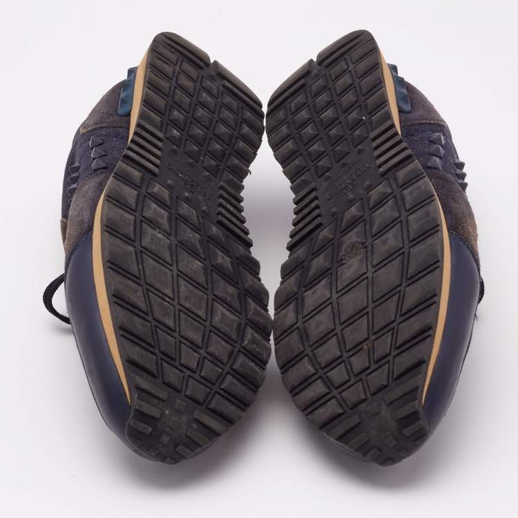 Pre Owned Valentino Navy Blue Suede And Leather Rockrunner Low Top Sneakers Size 44