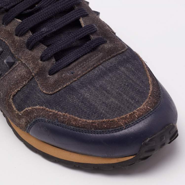 Pre Owned Valentino Navy Blue Suede And Leather Rockrunner Low Top Sneakers Size 44