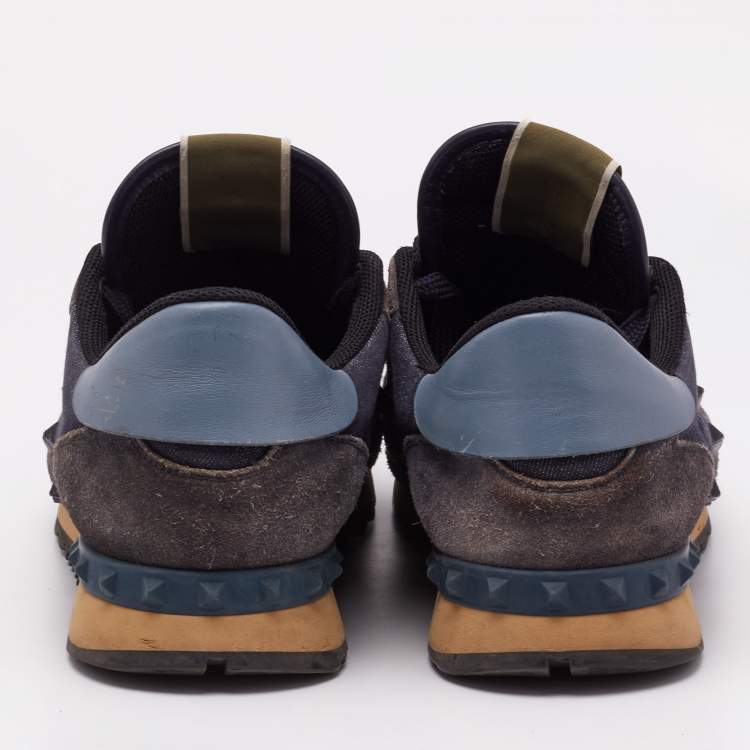 Pre Owned Valentino Navy Blue Suede And Leather Rockrunner Low Top Sneakers Size 44
