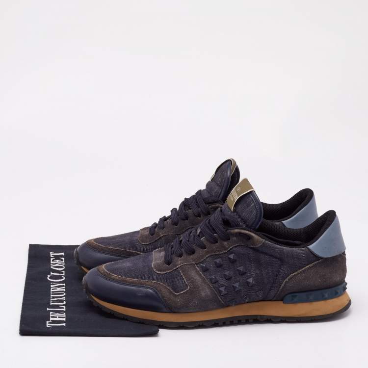 Pre Owned Valentino Navy Blue Suede And Leather Rockrunner Low Top Sneakers Size 44