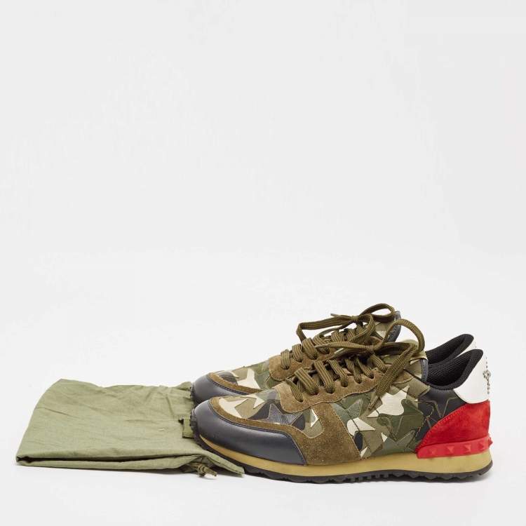 Pre Owned Valentino Multicolor Camo Leather and Suede Rockrunner Sneakers Size 41