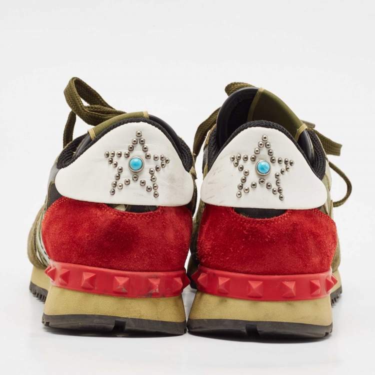 Pre Owned Valentino Multicolor Camo Leather and Suede Rockrunner Sneakers Size 41