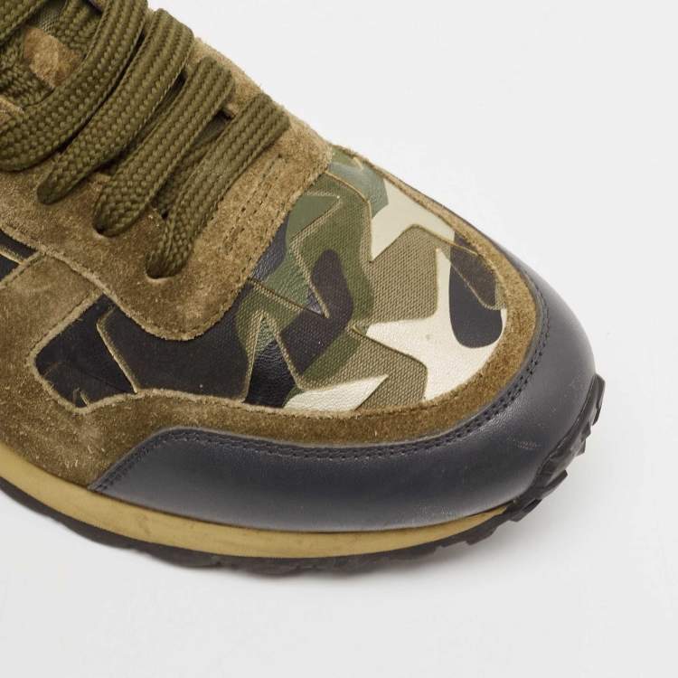 Pre Owned Valentino Multicolor Camo Leather and Suede Rockrunner Sneakers Size 41