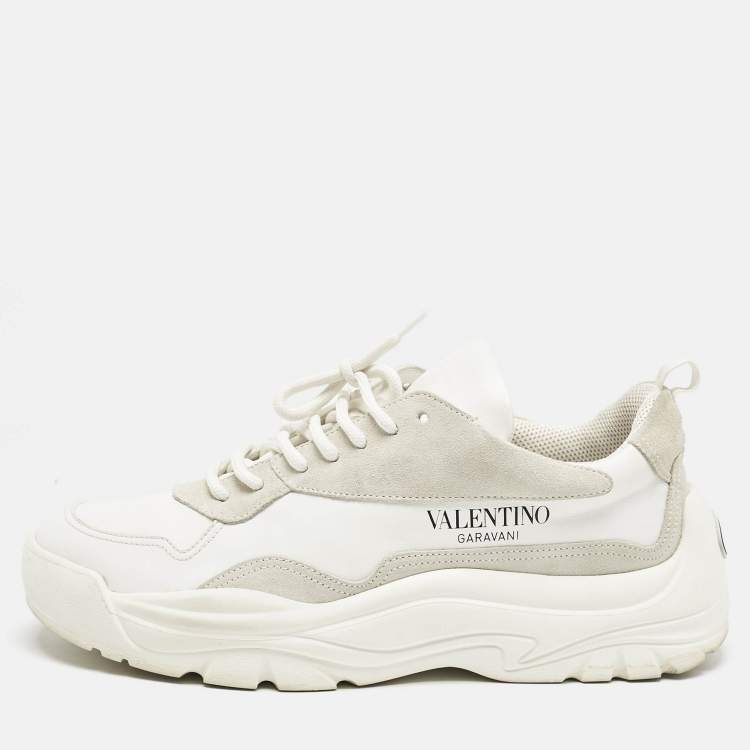 مملوكة مسبقًا Valentino White Suede and Leather Gumboy Sneakers Size 42