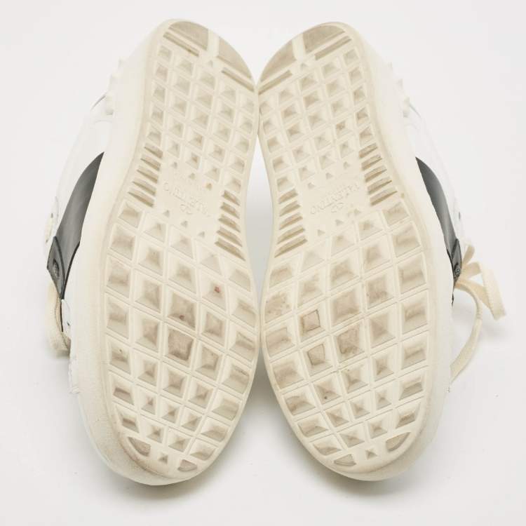 Pre Owned Valentino White/Dark Green Leather Open Sneakers Size 39