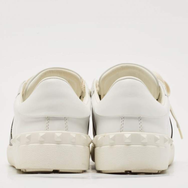 Pre Owned Valentino White/Dark Green Leather Open Sneakers Size 39