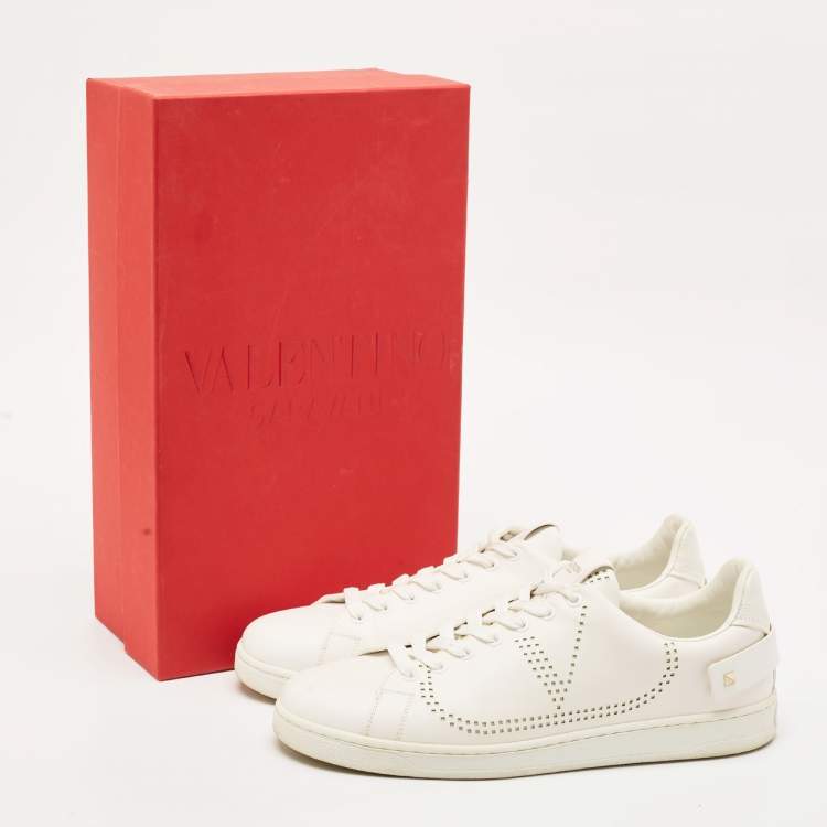 Pre Owned Valentino White Leather Backnet Sneakers Size 43