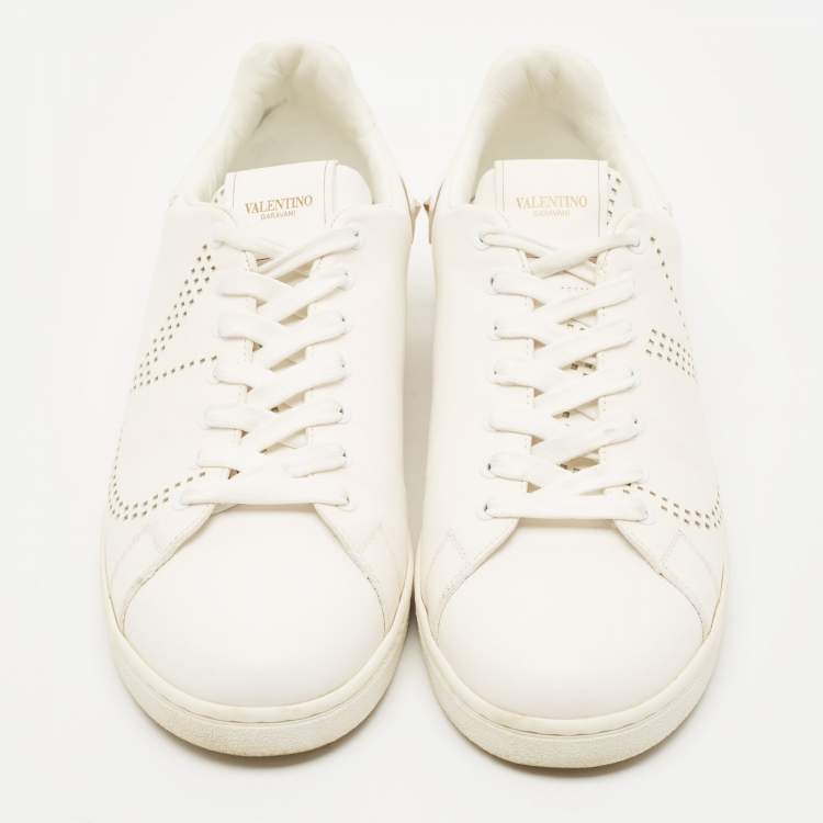 Pre Owned Valentino White Leather Backnet Sneakers Size 43