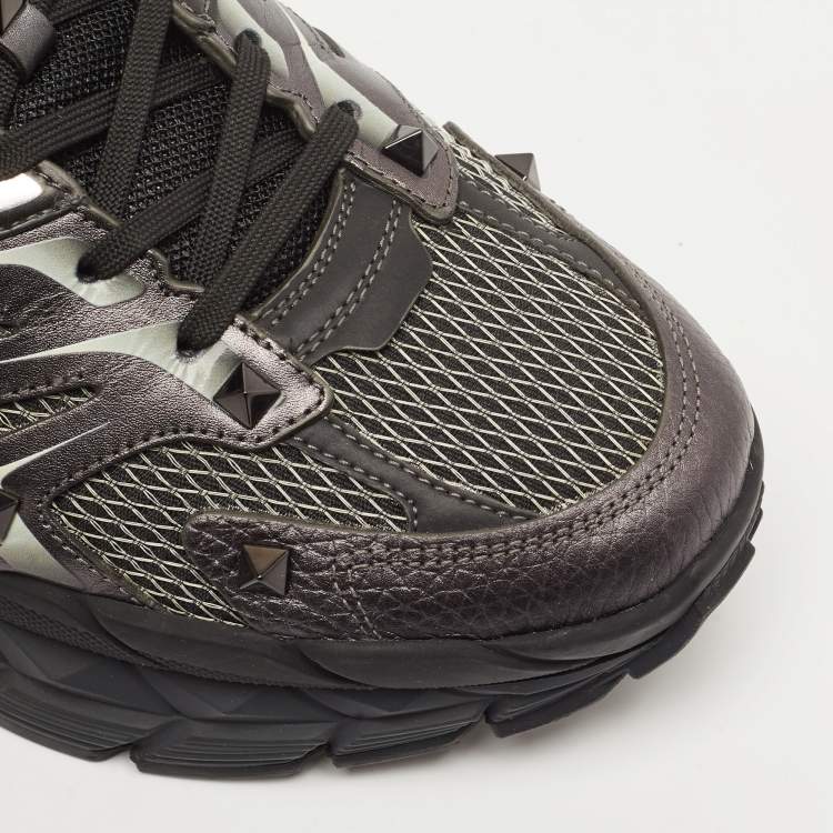 Pre Owned Valentino Black/Grey Leather and Mesh MS-2960 Sneakers Size 43