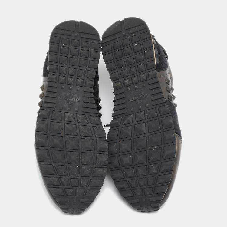 Pre Owned Valentino Black/Metallic  Leather and Suede Rockrunner Sneakers Size 42