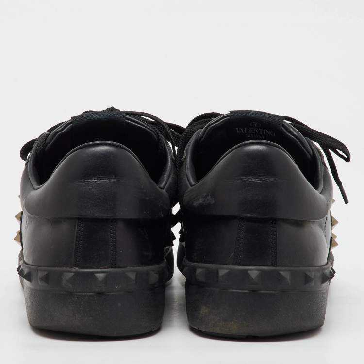 Pre Owned Valentino Black Leather Rockstud Untitled Low Top Sneakers Size 43