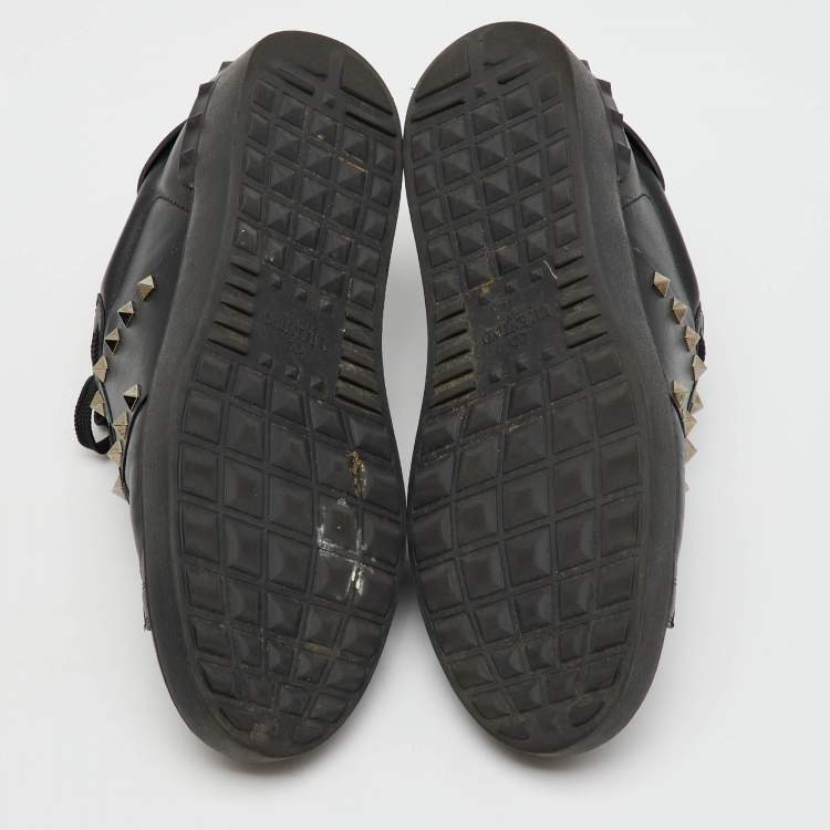 Pre Owned Valentino Black Leather Rockstud Untitled Low Top Sneakers Size 43