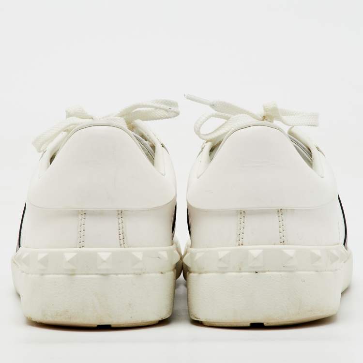 Pre Owned Valentino White/Black Leather Open Sneakers Size 43