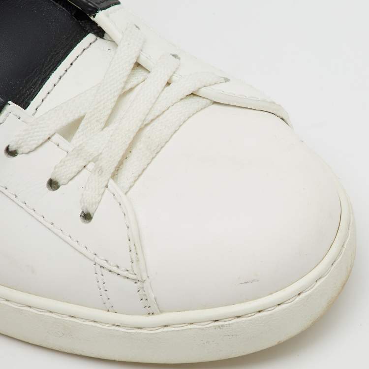 Pre Owned Valentino White/Black Leather Open Sneakers Size 43