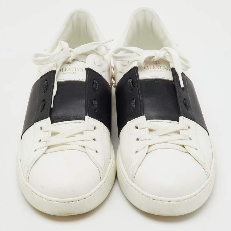 Pre Owned Valentino White/Black Leather Open Sneakers Size 43