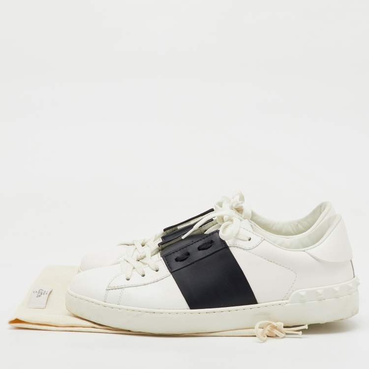 Pre Owned Valentino White/Black Leather Open Sneakers Size 43