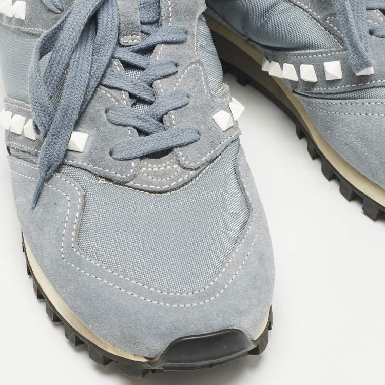 Pre Owned Valentino Blue Mesh and Suede Rockrunner Sneakers Size 40.5
