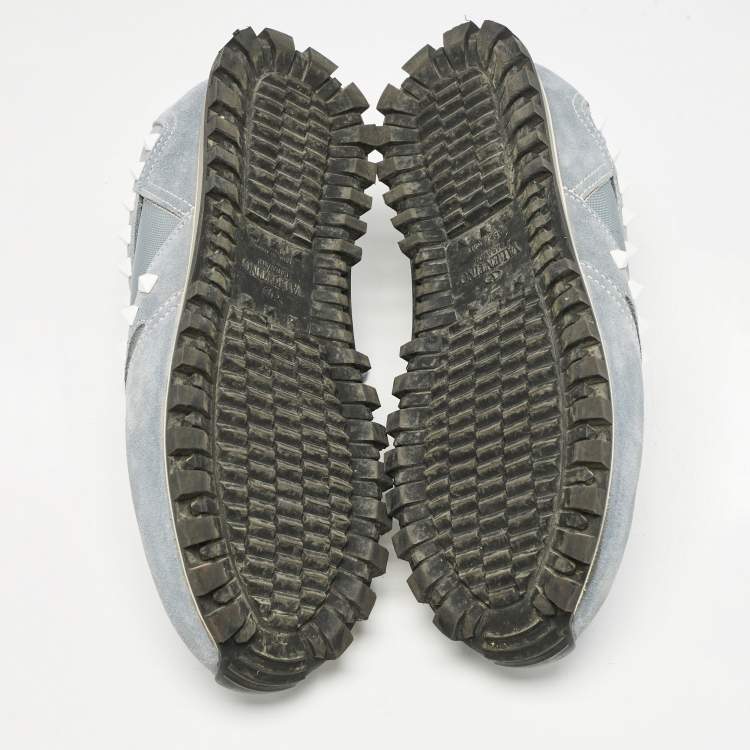 Pre Owned Valentino Blue Mesh and Suede Rockrunner Sneakers Size 40.5
