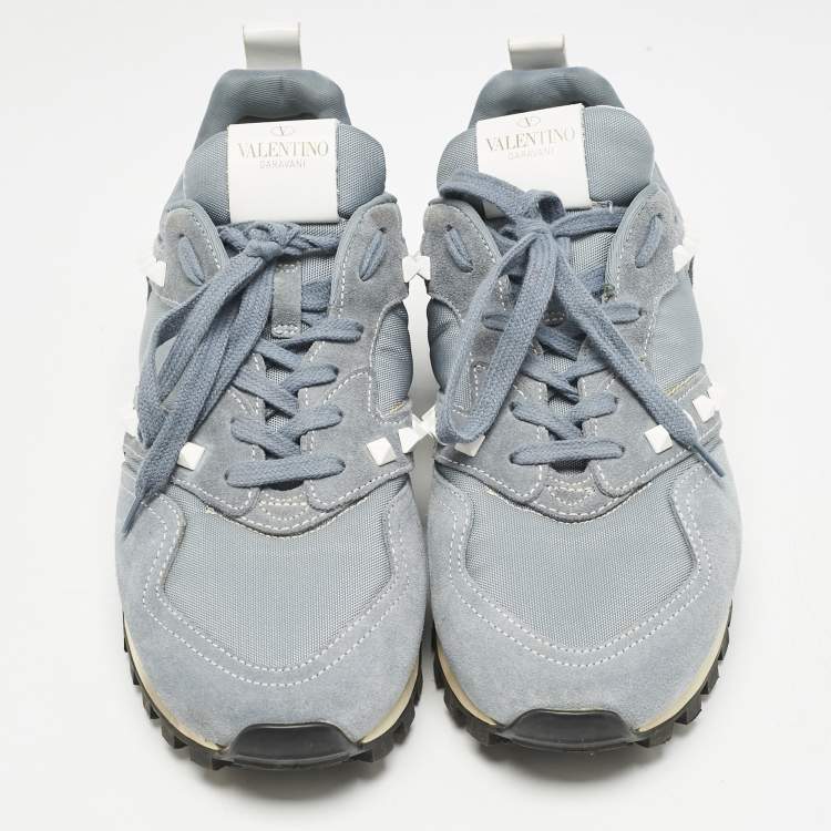 Pre Owned Valentino Blue Mesh and Suede Rockrunner Sneakers Size 40.5