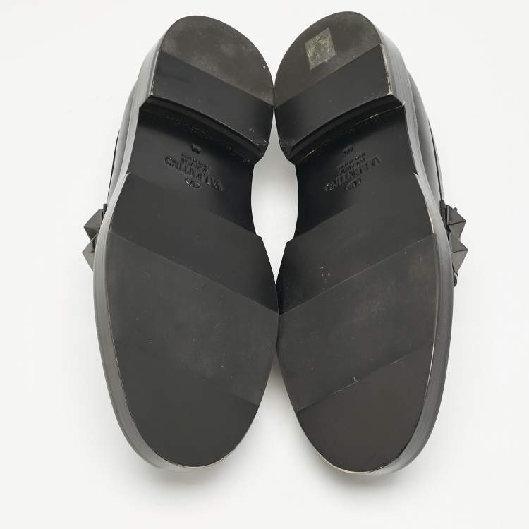 Pre Owned Valentino Black Leather VLogo Slip On Loafers Size 44
