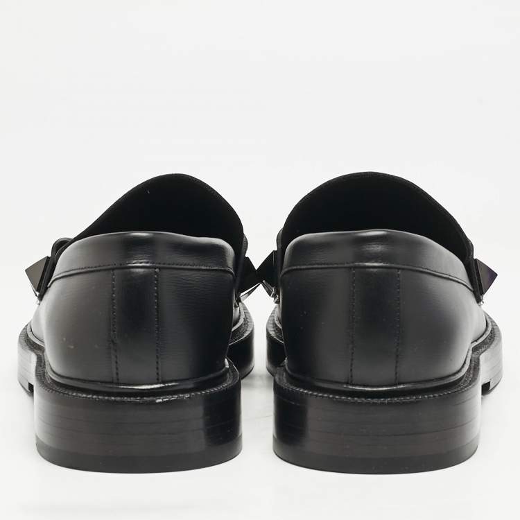 Pre Owned Valentino Black Leather VLogo Slip On Loafers Size 44