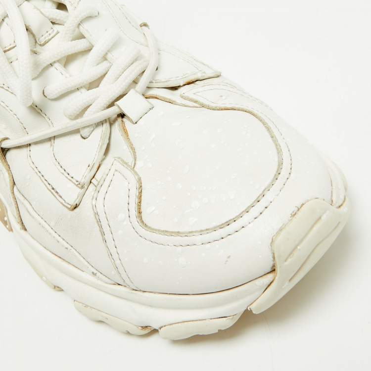 Pre Owned Valentino White Leather Bounce Lace Up Sneakers Size 43