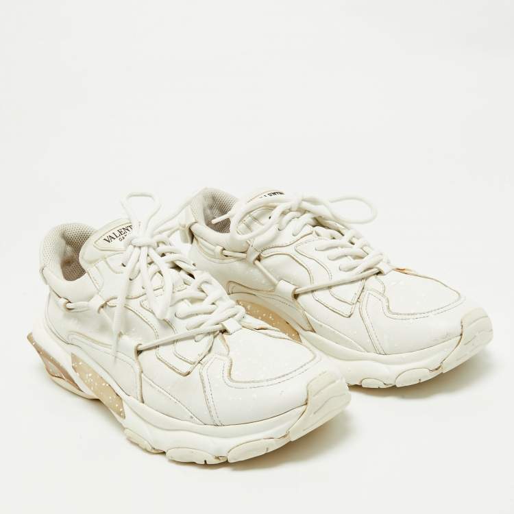 Pre Owned Valentino White Leather Bounce Lace Up Sneakers Size 43