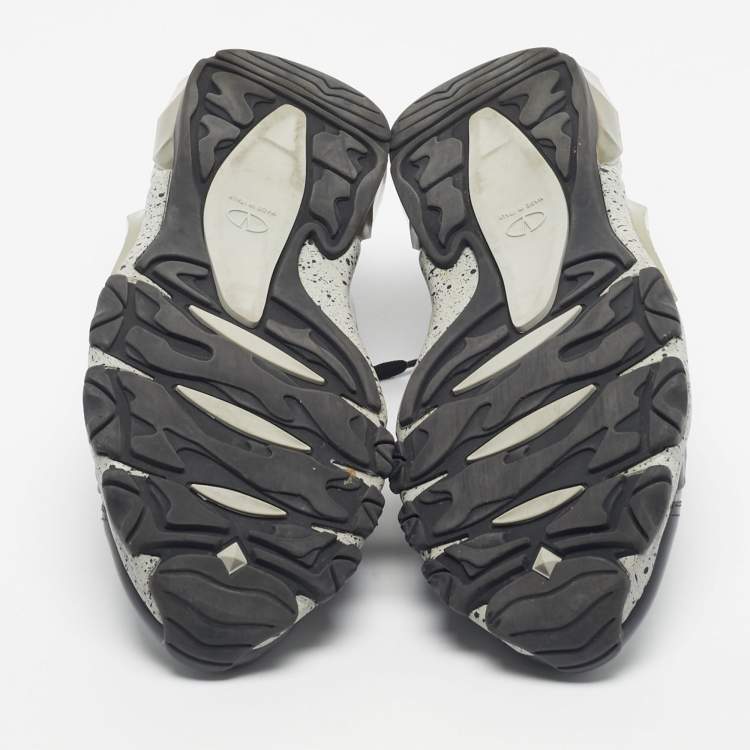 Pre Owned Valentino Black/Grey Leather and Mesh Camouflage Bounce Low Top Sneakers Size 41